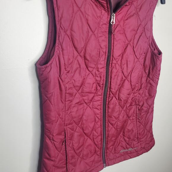 Eddie Bauer Women's XS Maroon Quilted Full Zip Up Vest Sleeveless Outerwear - Picture 5 of 11